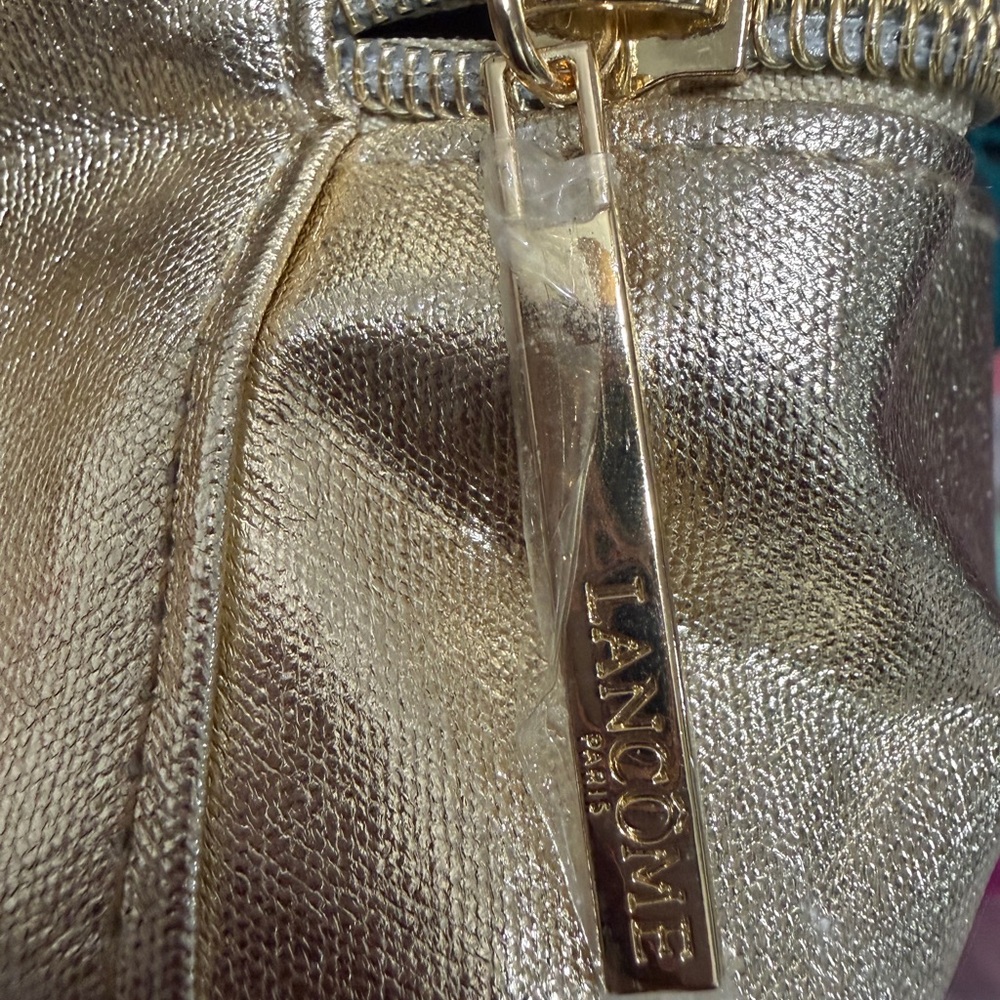 Lancome Gold Cosmetic Bag with Embossed Rose Design - Picture 5 of 5